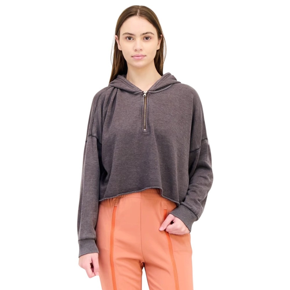 Aerie Quarter Zip Hoodie Women Small Brown Gray Cropped Sweatshirt Athleisure - Picture 1 of 10